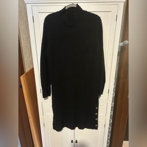 Black high neck, long sleeve Banana Republic sweater dress with button detail